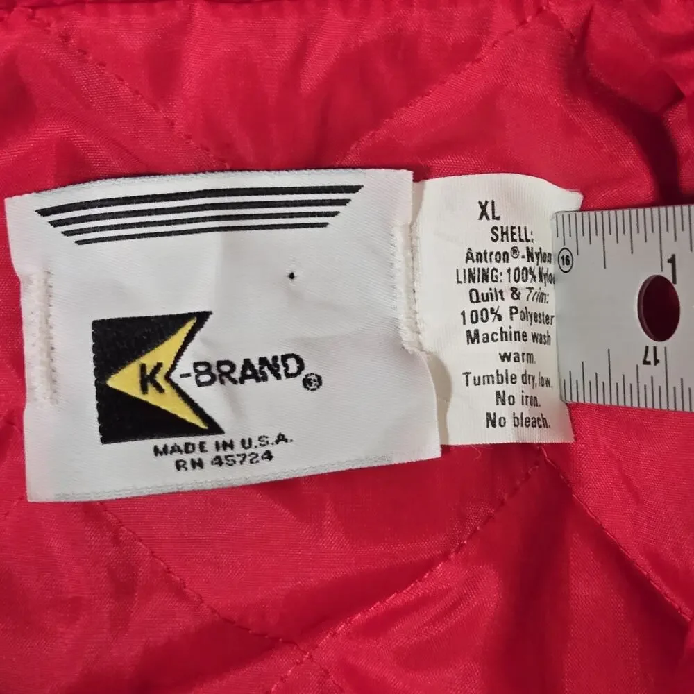 Vintage K Brand Lucas Oil Racing Jacket USA XL Red Quilted Nylon